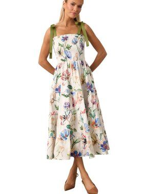 Prosperina Floral Ribbon Tie Aurea Midi Dress Size Small New